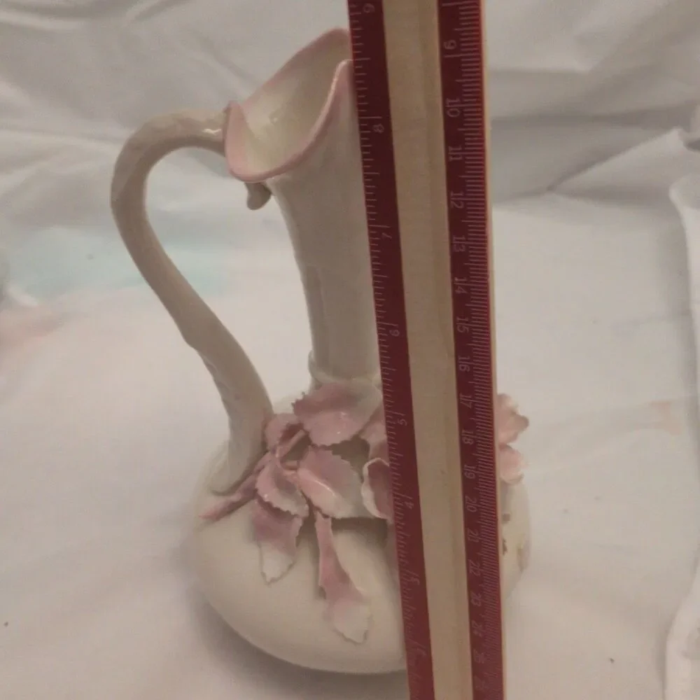 Vintage Lefton China Floral Ewer Pitcher Vase 22-28-70 Hand Painted Japan